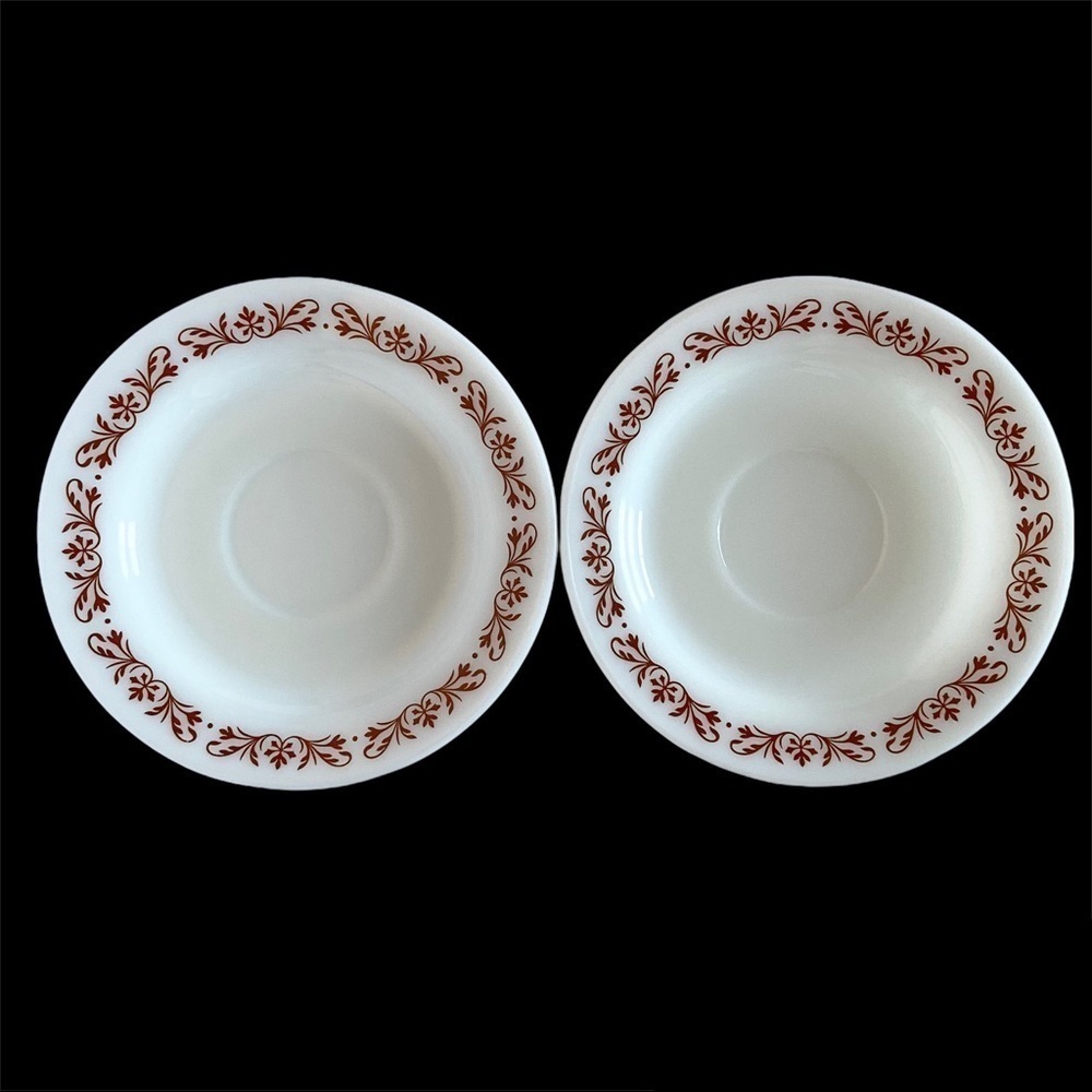 Pyrex Brown Filigree Milk Glass Saucer Plates By Corning  Vintage Made In USA